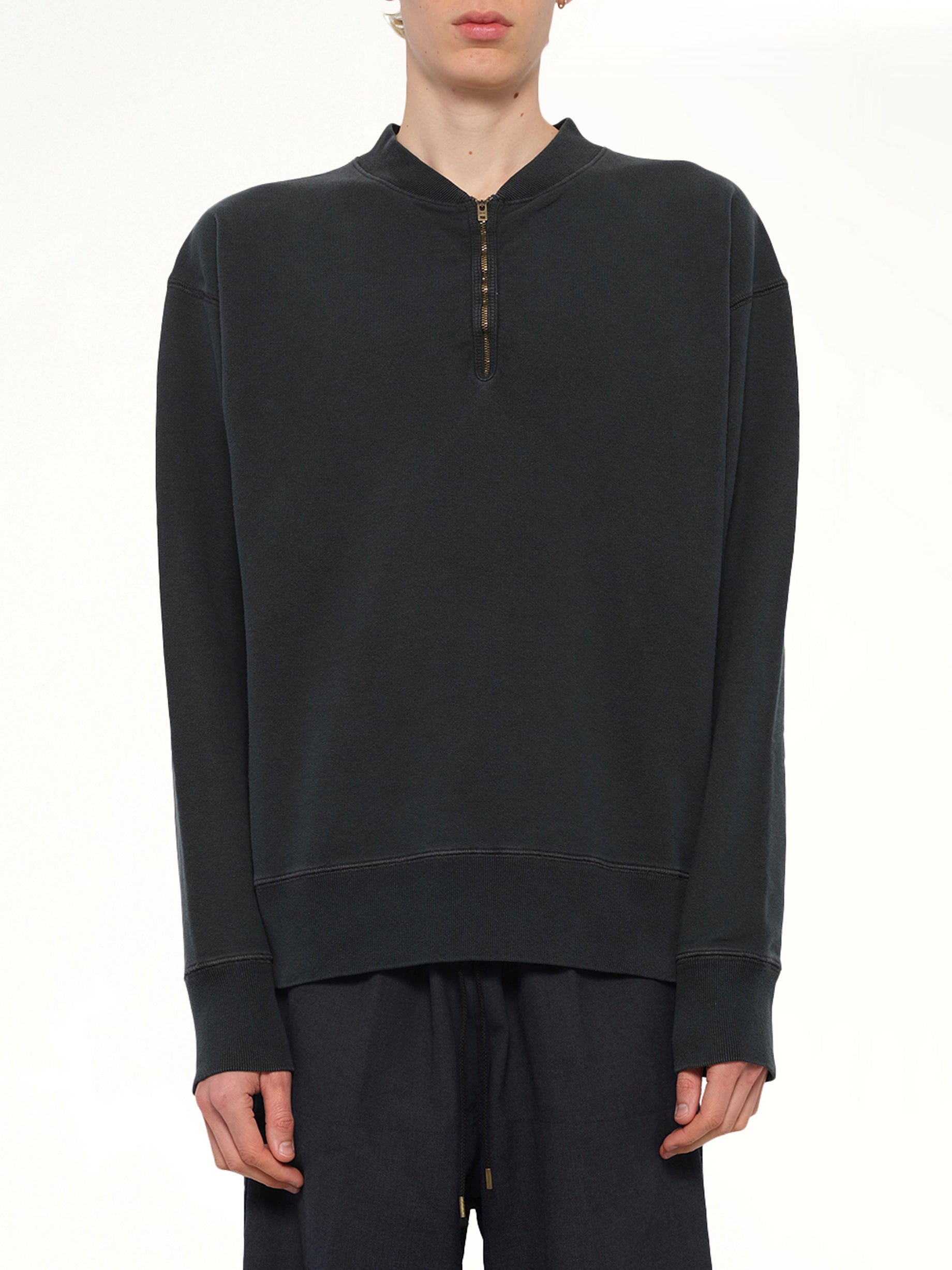 Cotton Fleece Zip Sweatshirt in Vintage Carbon