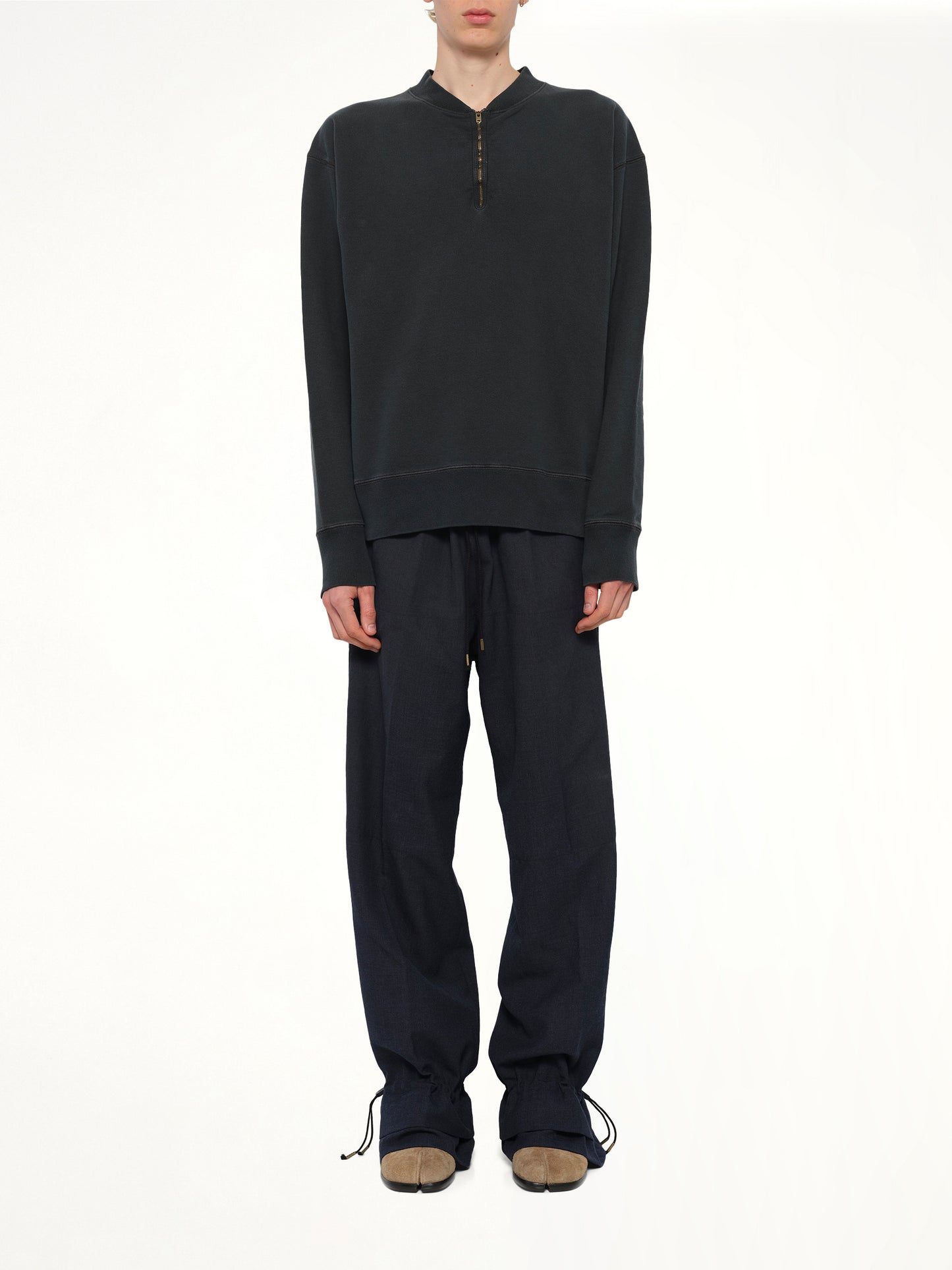 Cotton Fleece Zip Sweatshirt in Vintage Carbon
