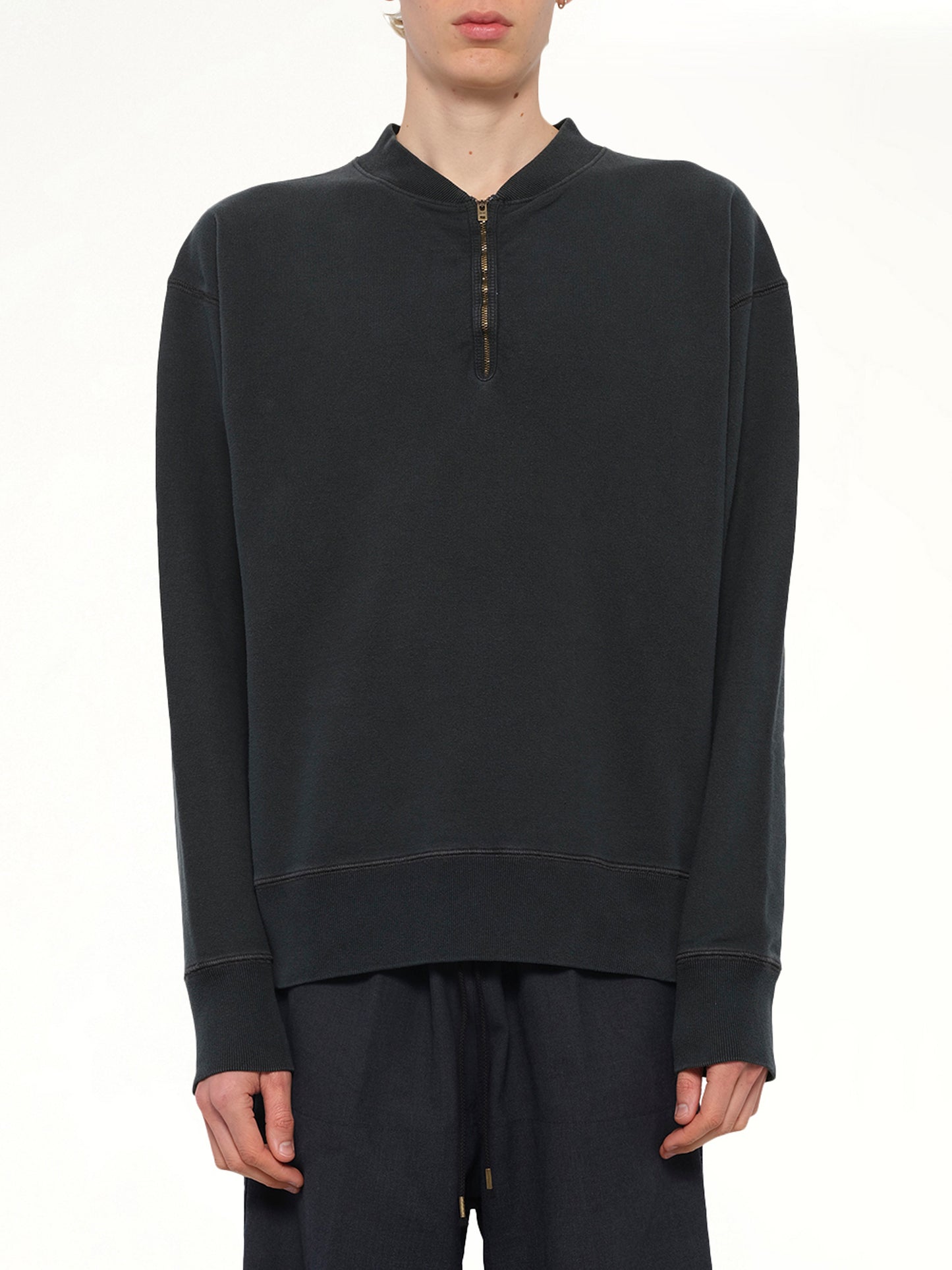 Cotton Fleece Zip Sweatshirt in Vintage Carbon
