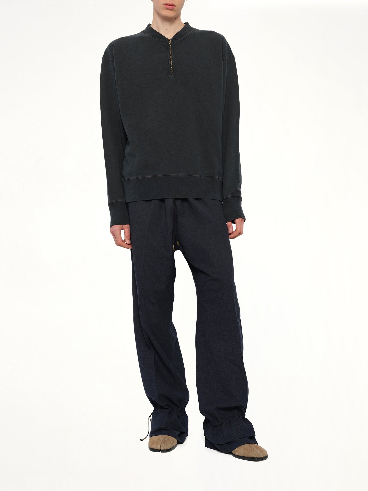 Cotton Fleece Zip Sweatshirt in Vintage Carbon
