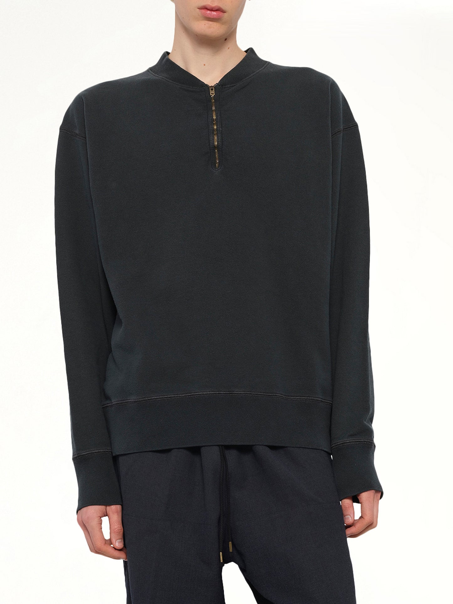 Cotton Fleece Zip Sweatshirt in Vintage Carbon