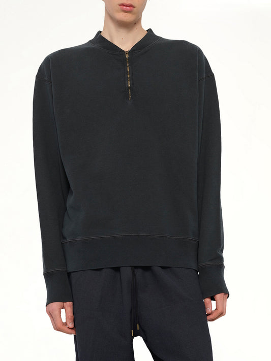 Cotton Fleece Zip Sweatshirt in Vintage Carbon