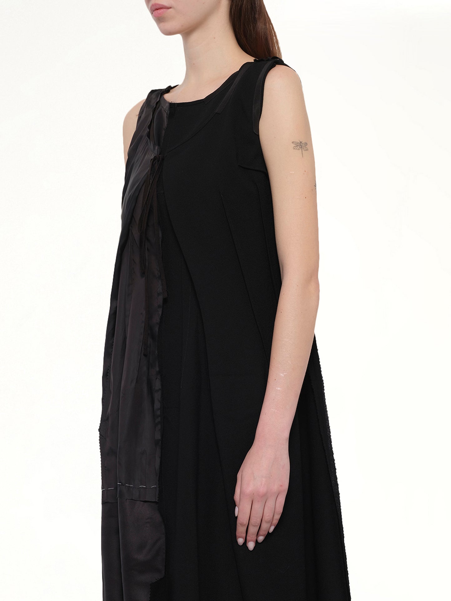 Silk Twill Midi Dress in Black
