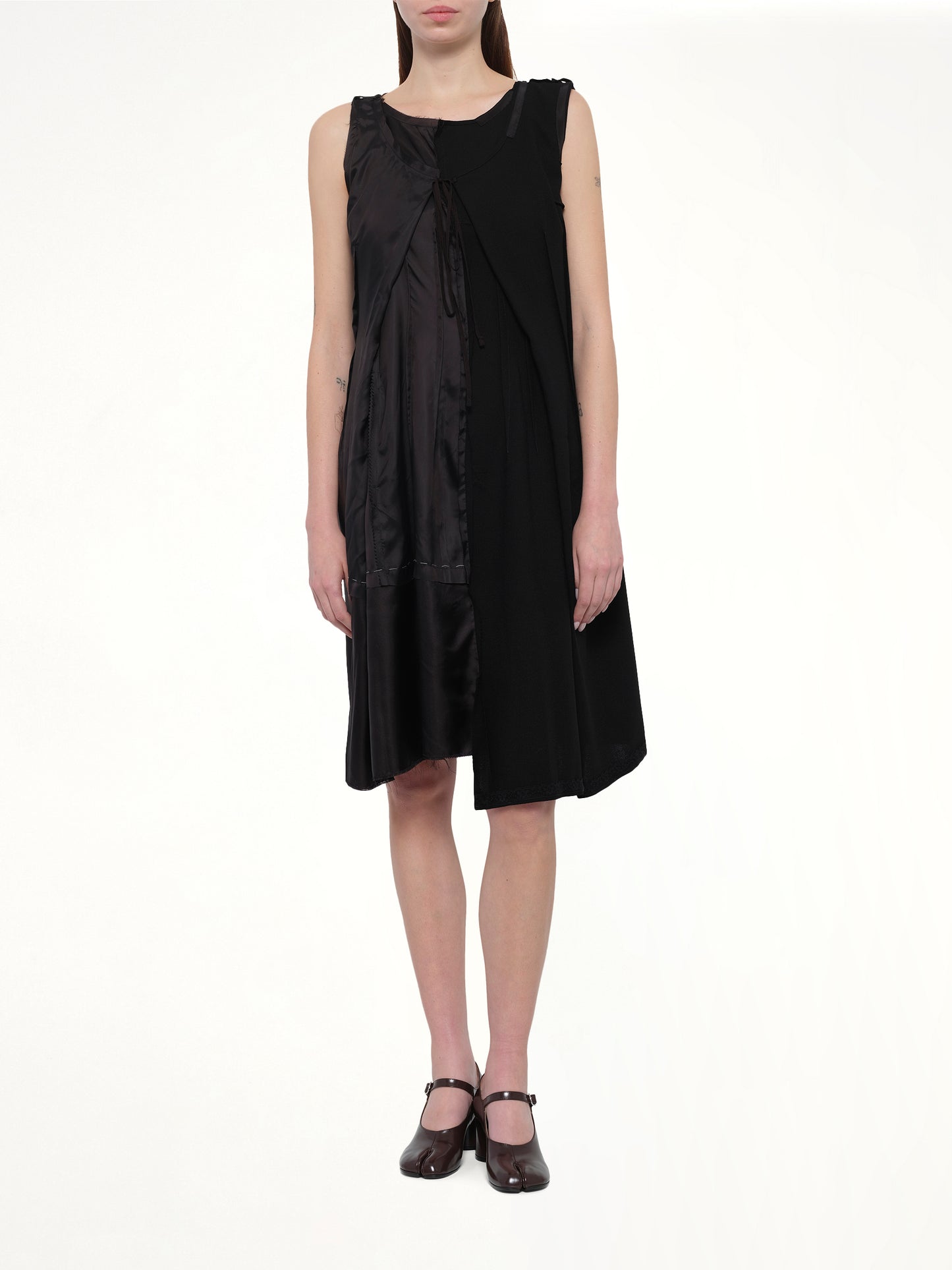 Silk Twill Midi Dress in Black