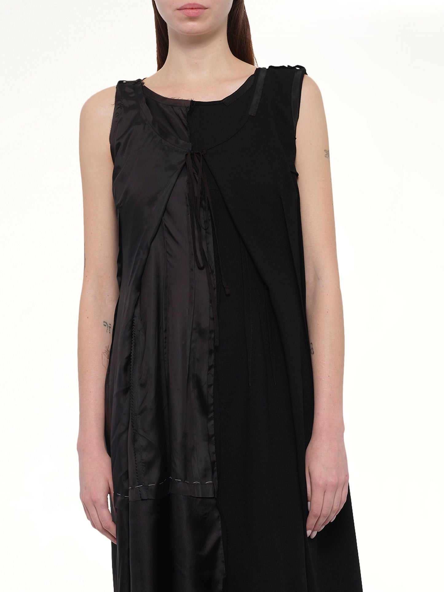 Silk Twill Midi Dress in Black