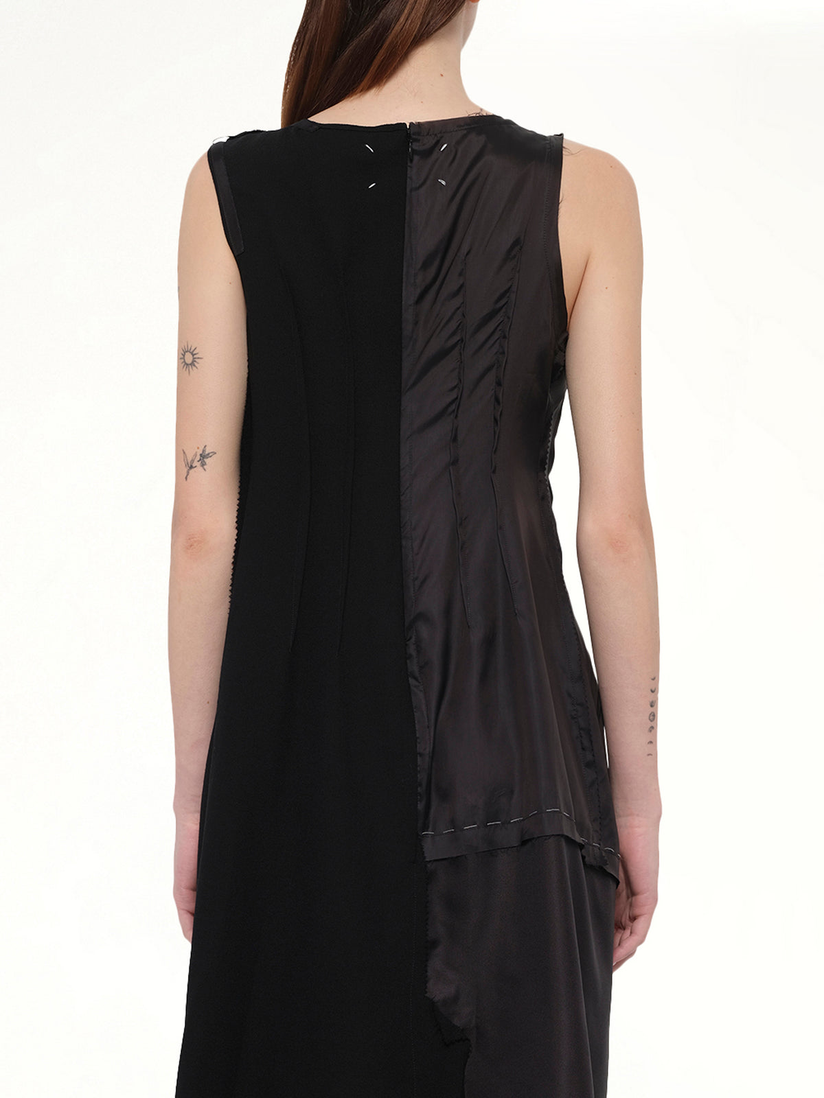 블랙 실크 트윌 미디 드레스