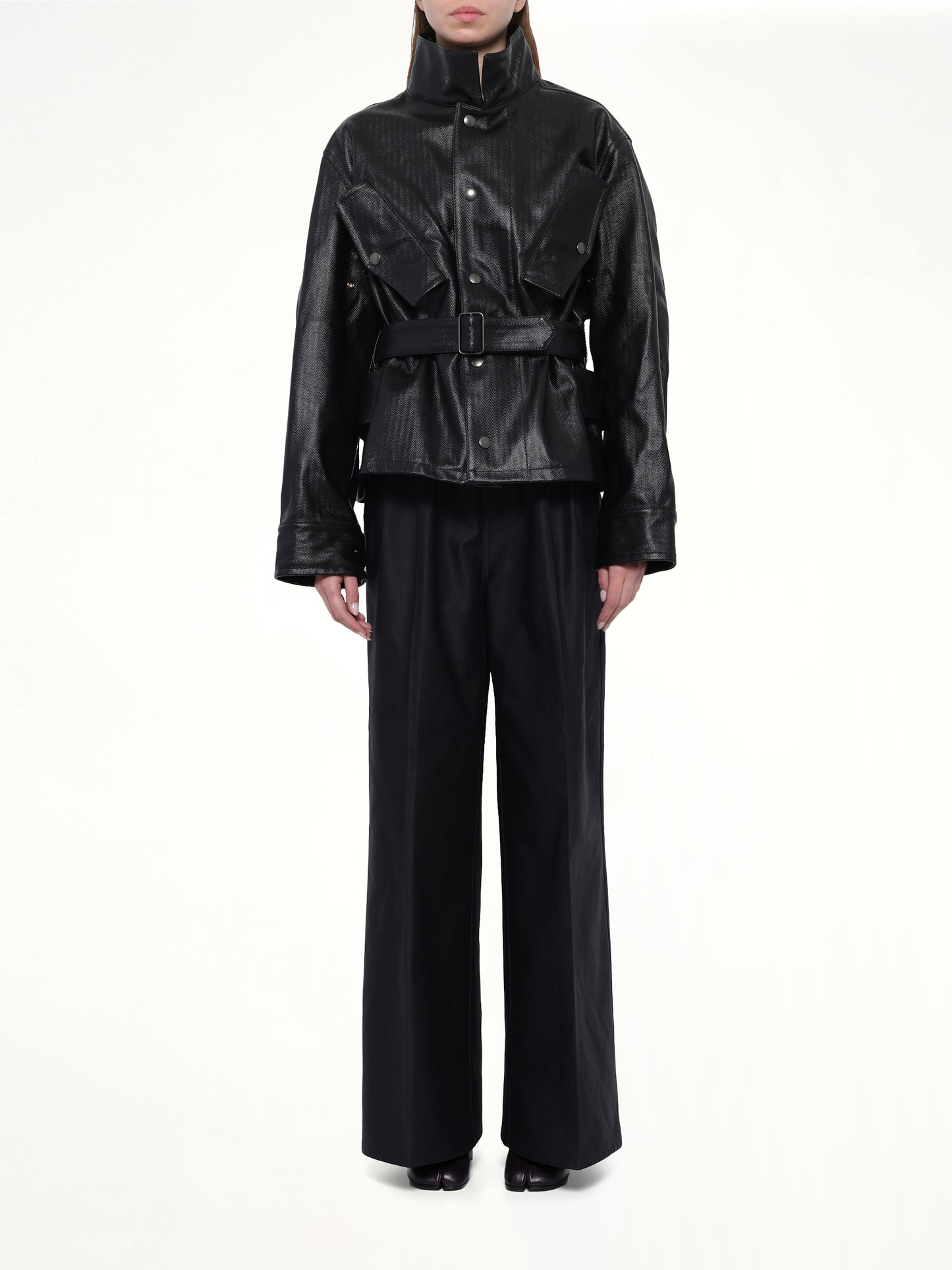 Laminated Cotton Jacket in Black