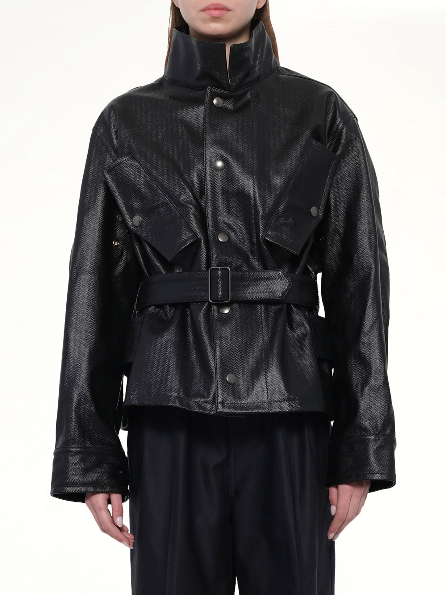 Laminated Cotton Jacket in Black