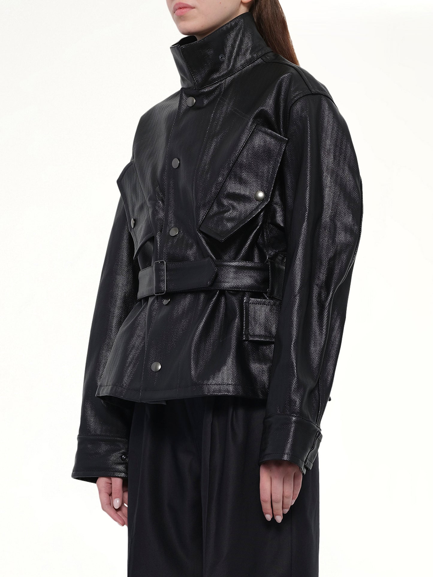 Laminated Cotton Jacket in Black