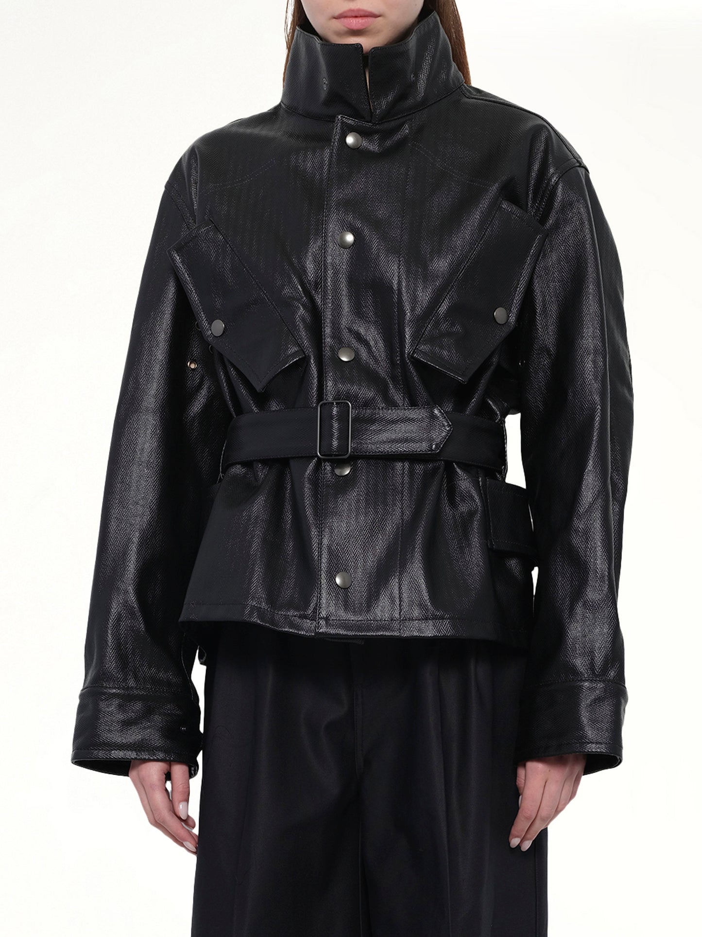 Laminated Cotton Jacket in Black