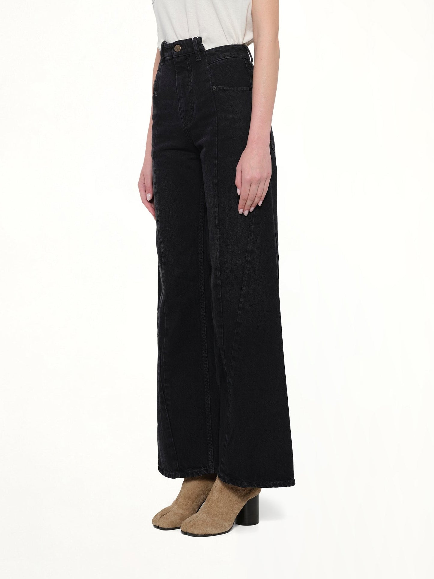 Cut Out Waistband Relaxed Fit Denim Jeans in Washed Black