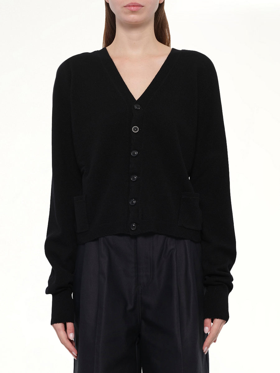 Gauge 14 Wool V-Neck Cardigan in Black