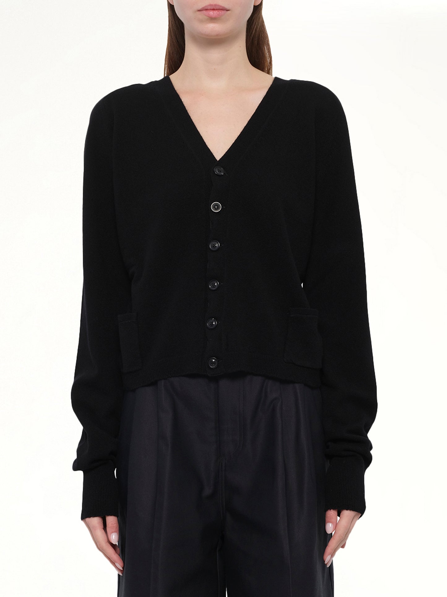 Gauge 14 Wool V-Neck Cardigan in Black