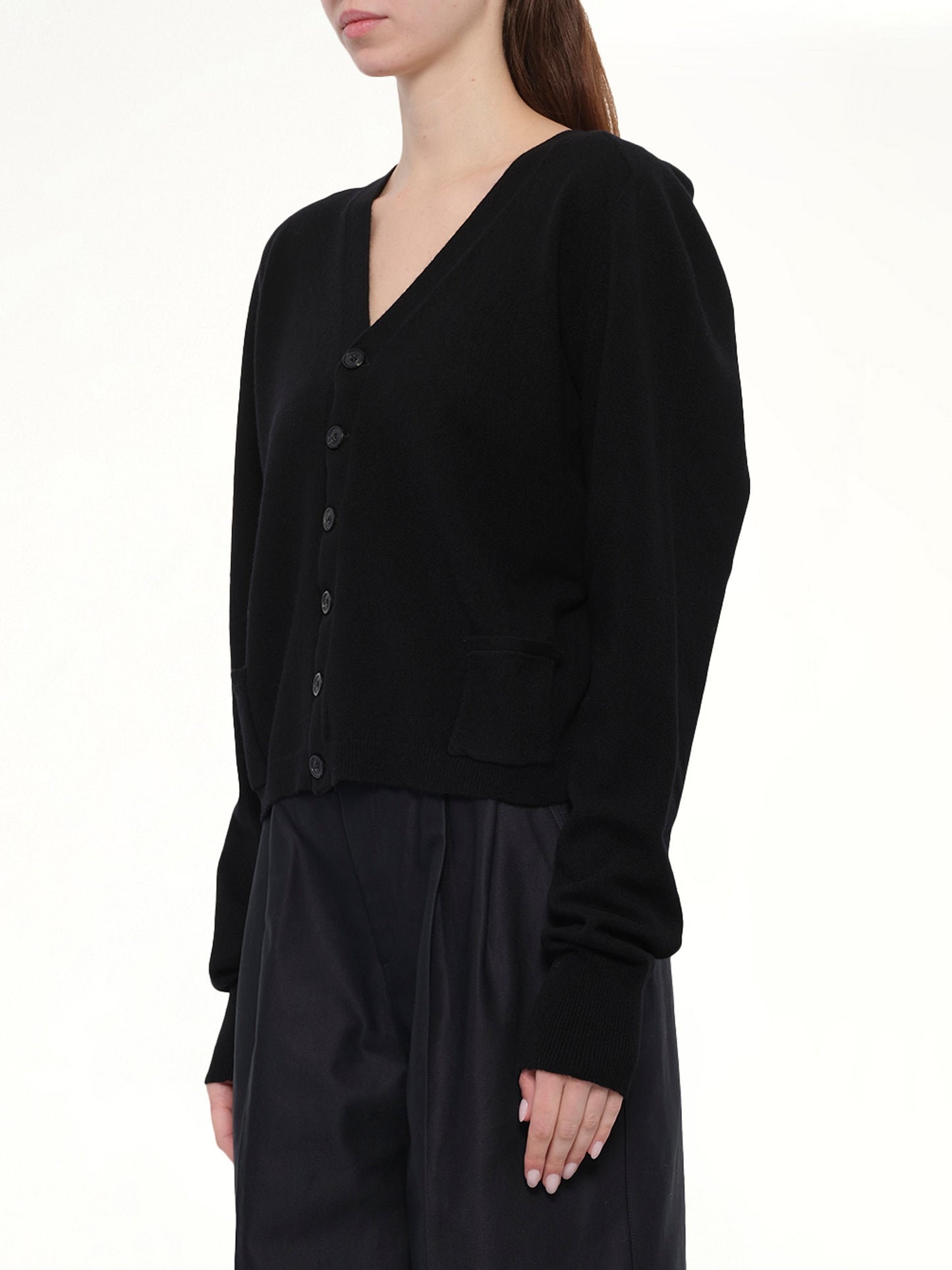 Gauge 14 Wool V-Neck Cardigan in Black