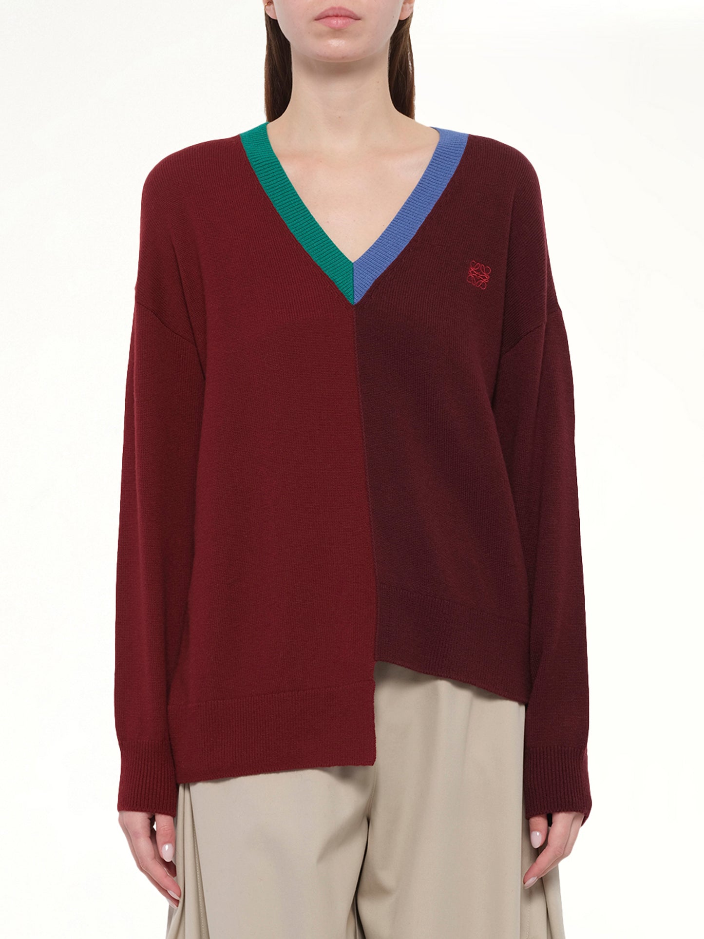 Asymmetric Sweater in Green/Red/Multicolour