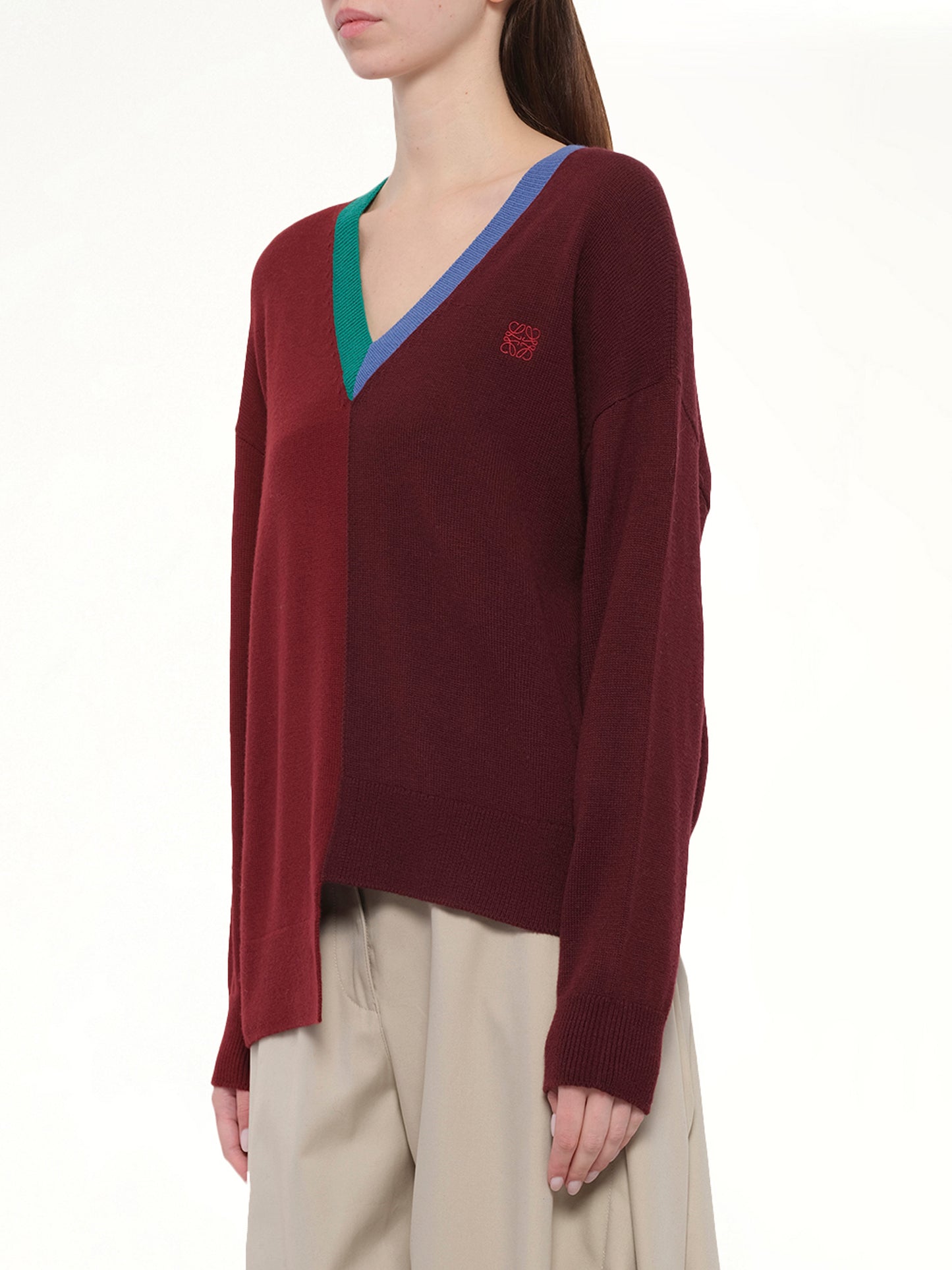 Asymmetric Sweater in Green/Red/Multicolour