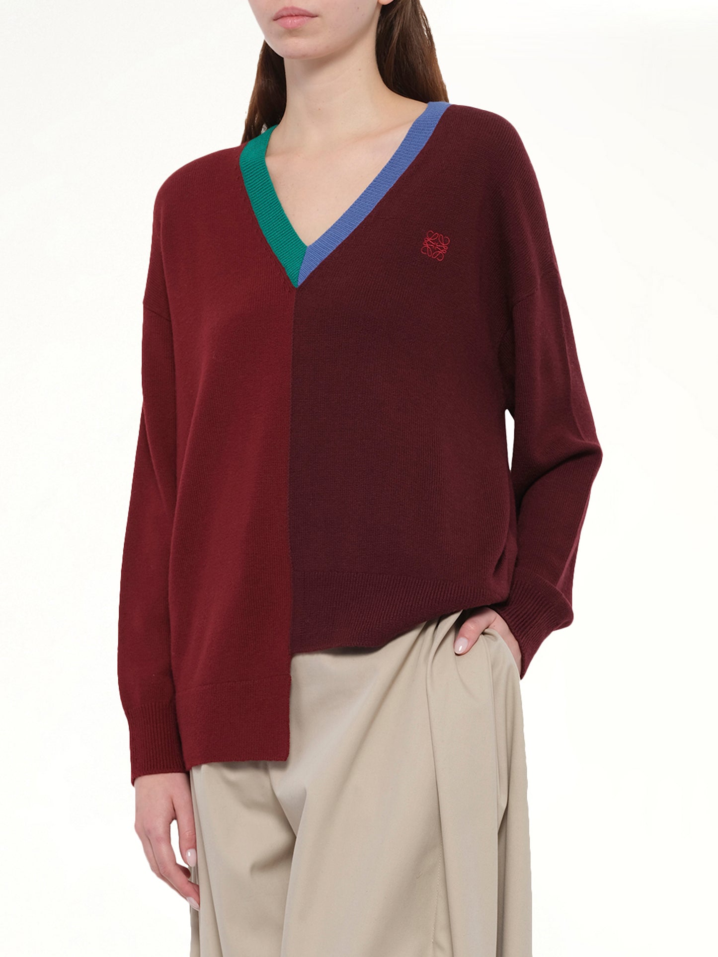 Asymmetric Sweater in Green/Red/Multicolour