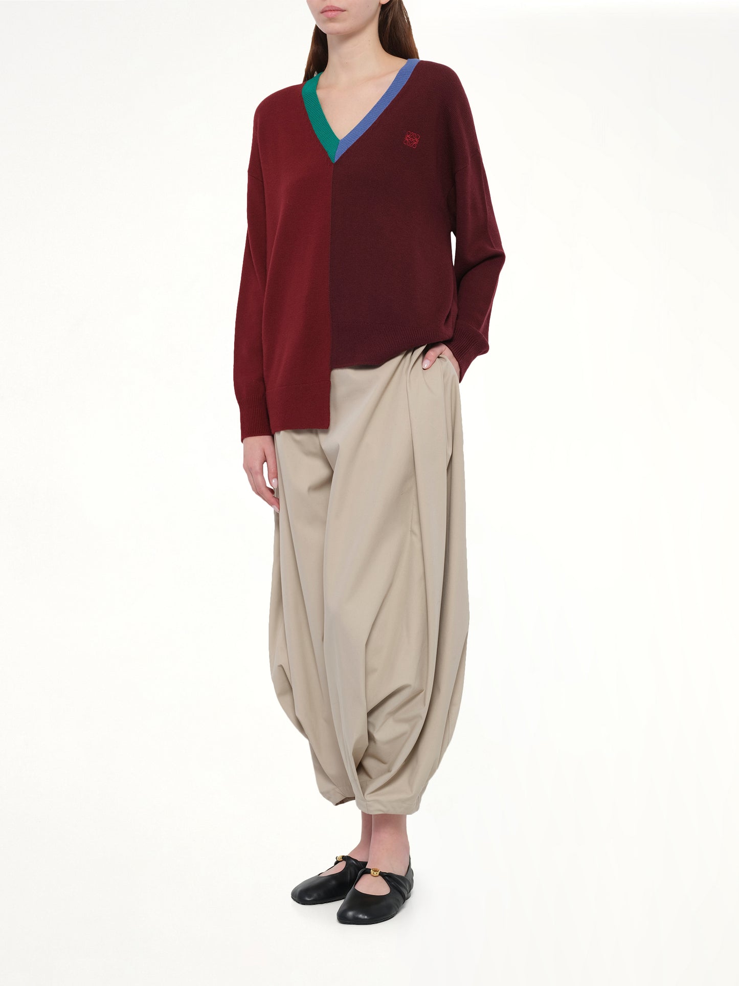 Asymmetric Sweater in Green/Red/Multicolour