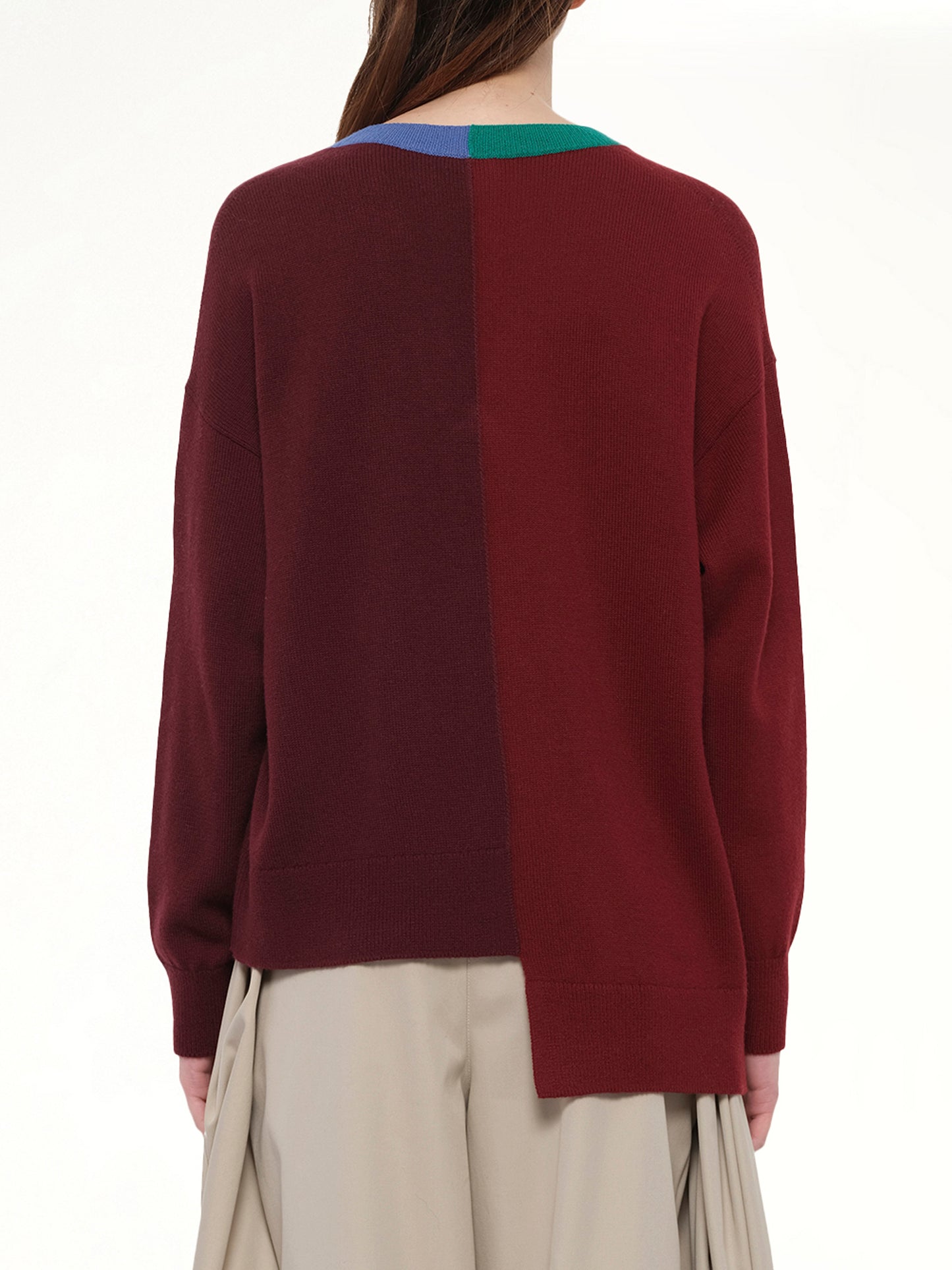 Asymmetric Sweater in Green/Red/Multicolour