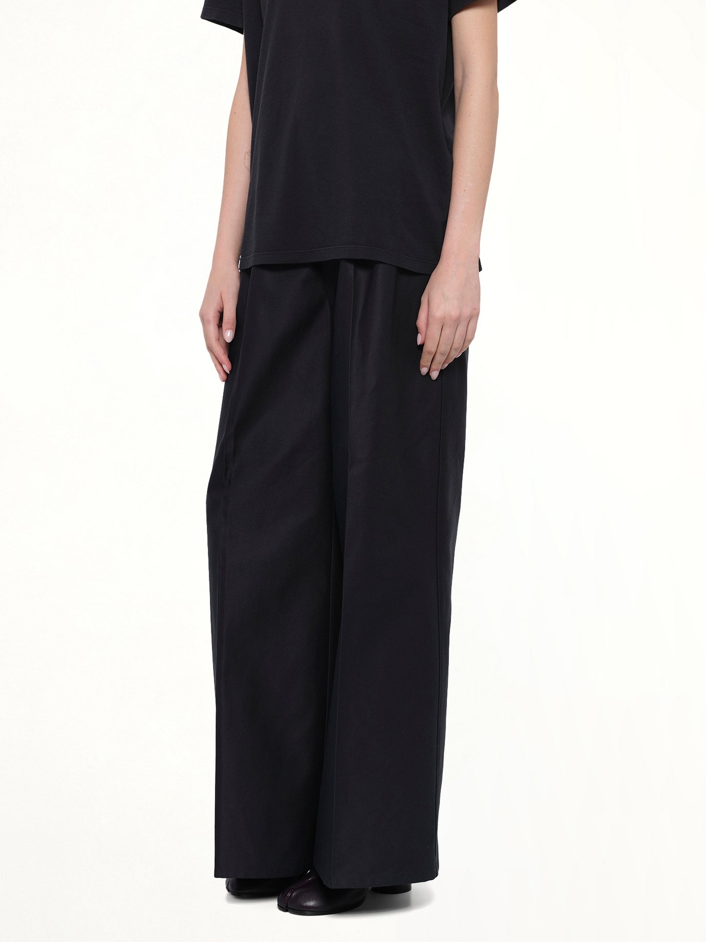 Cotton Palazzo Trouser in Black