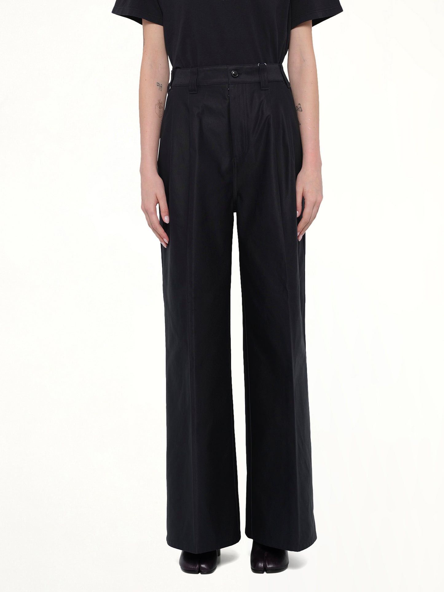 Cotton Palazzo Trouser in Black
