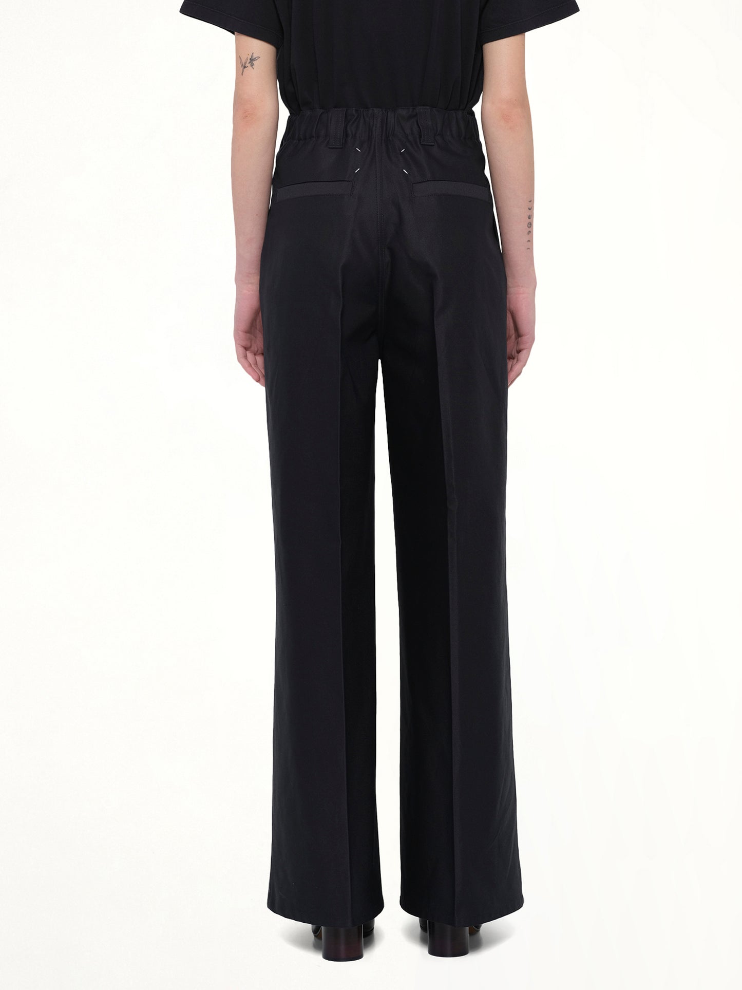 Cotton Palazzo Trouser in Black