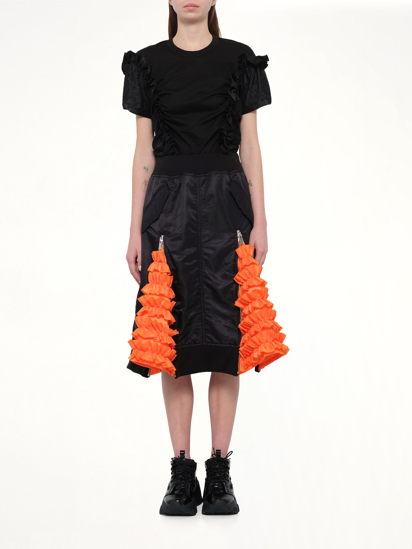 Noir Kei Ninomiya Nylon Twill Skirt in Black