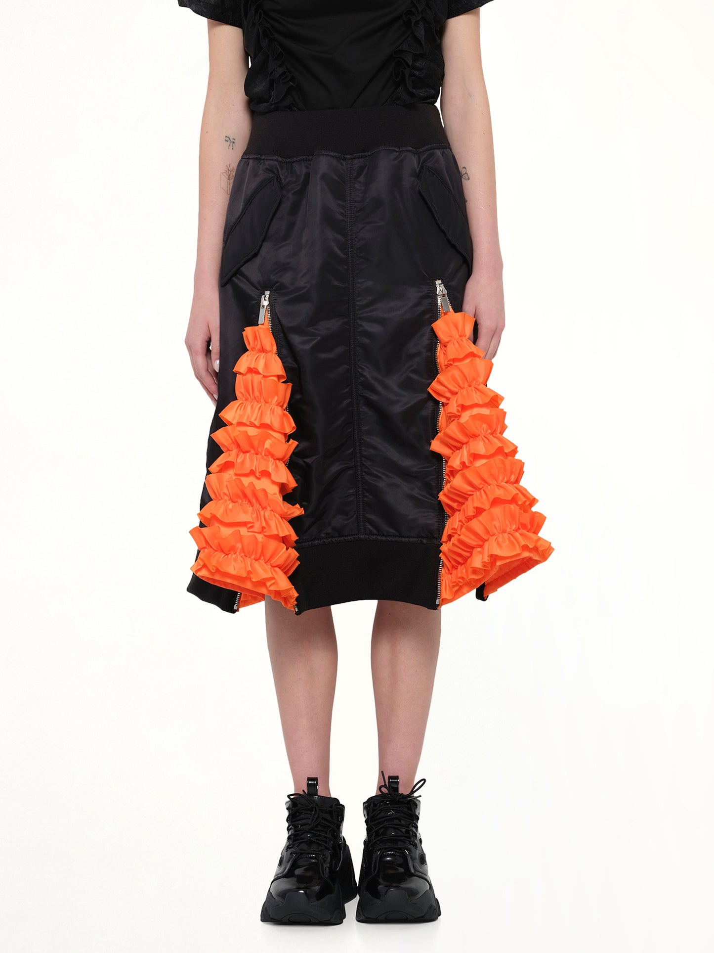 Noir Kei Ninomiya Nylon Twill Skirt in Black