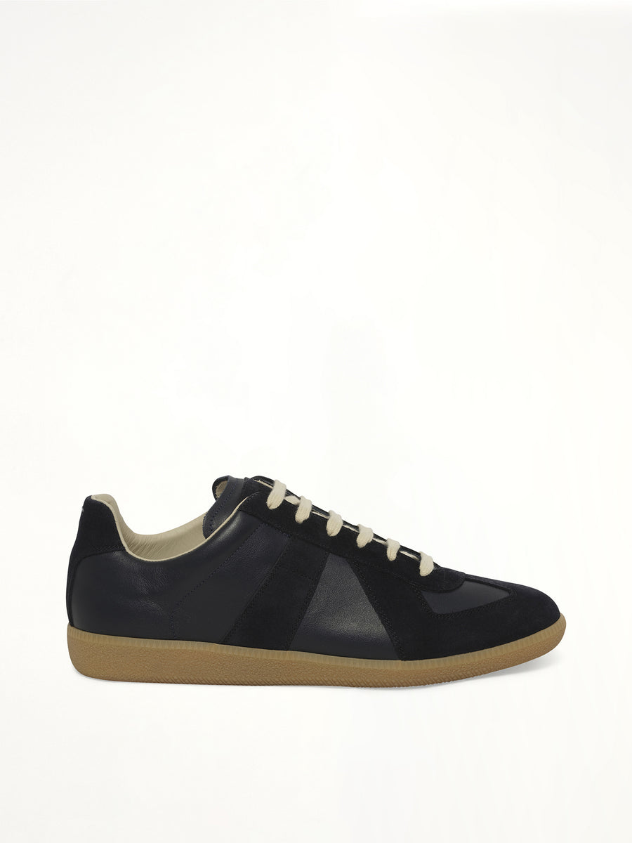 Replica Leather Sneaker in Blue Nights Side View | MAISON MARGIELA