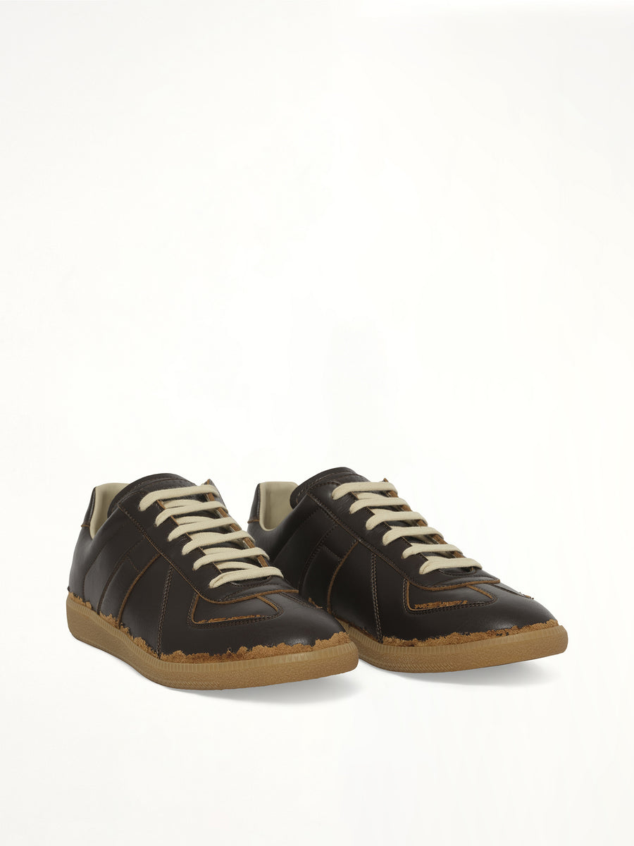 Replica Leather Sneaker in Dark Brown/Camel Front View | MAISON MARGIELA