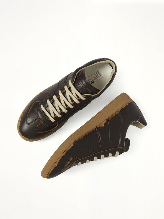 Replica Leather Sneaker in Dark Brown/Camel