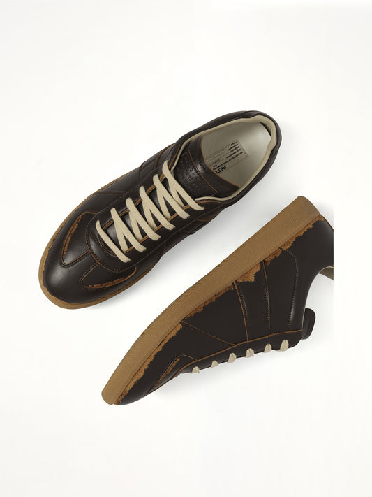 Replica Leather Sneaker in Dark Brown/Camel