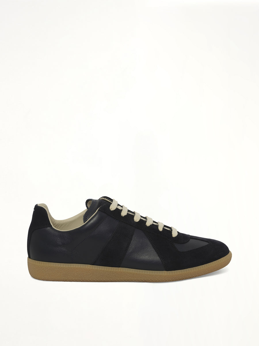 Replica Leather Sneaker in Blue Nights Side View | MAISON MARGIELA