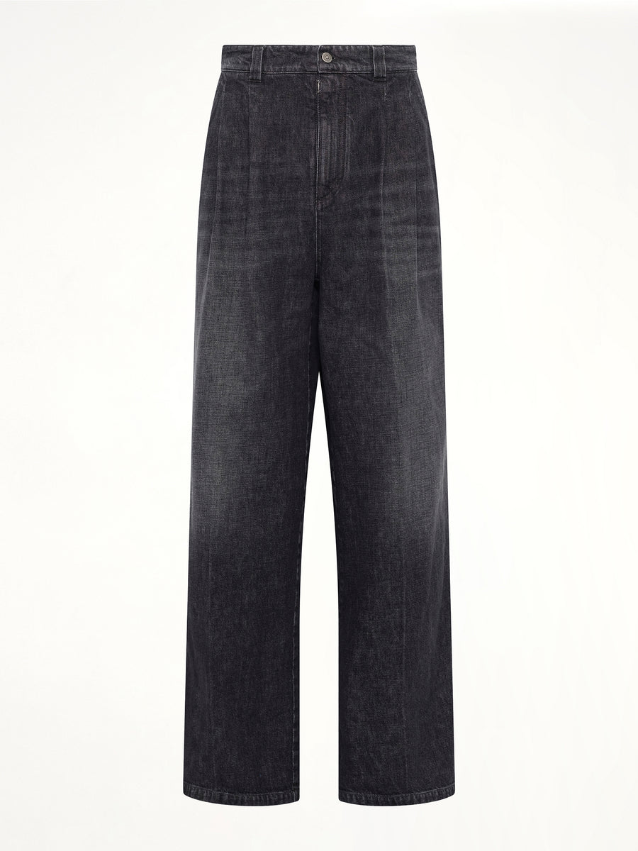 Wide Denim Pants in Washed Black