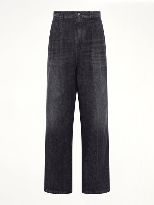 Wide Denim Pants in Washed Black