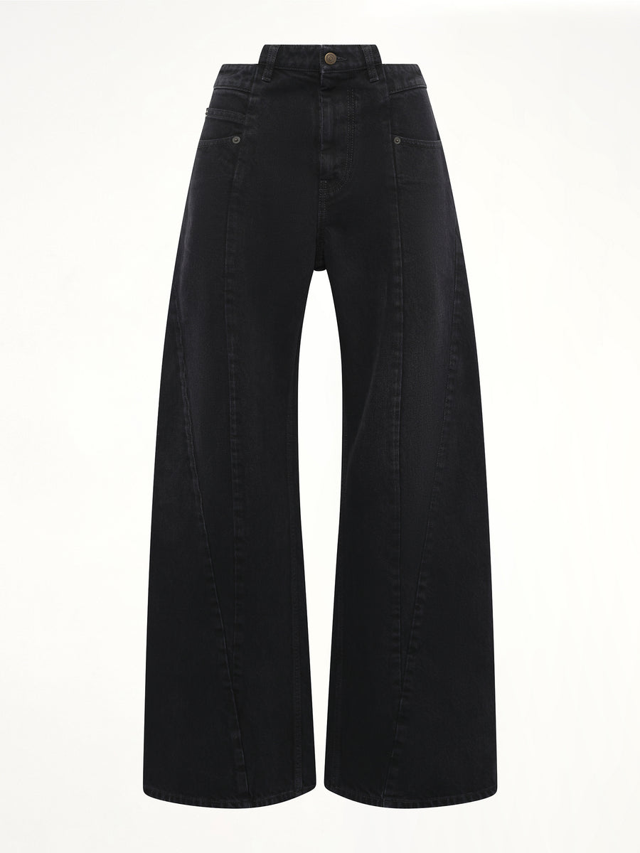 Cut Out Waistband Relaxed Fit Denim Jeans in Washed Black