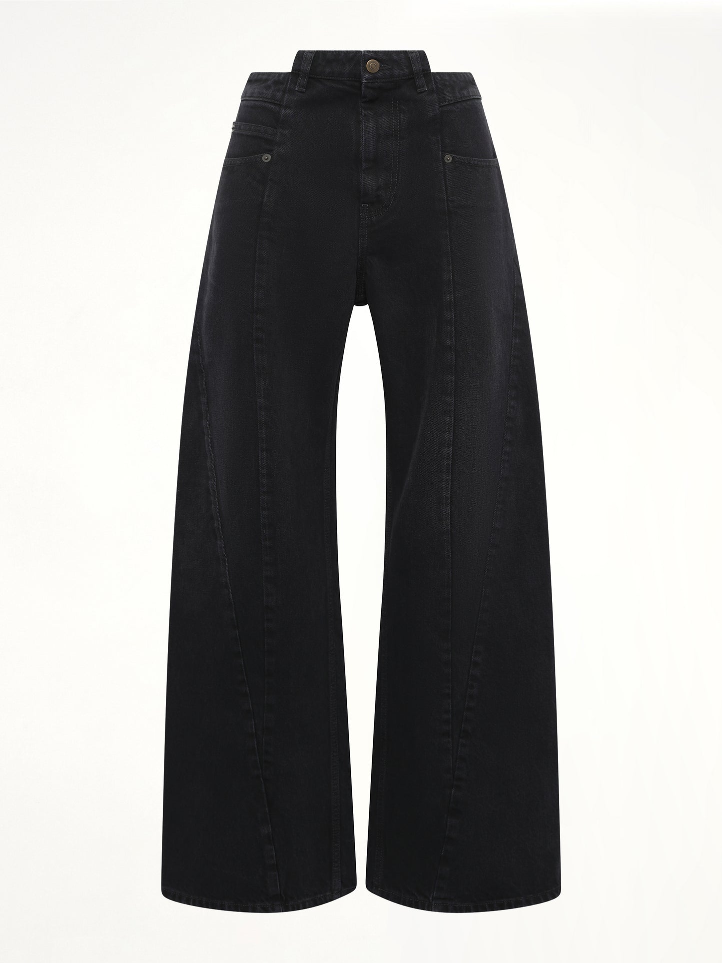 Cut Out Waistband Relaxed Fit Denim Jeans in Washed Black