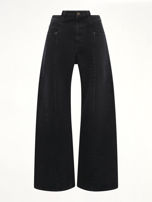 Cut Out Waistband Relaxed Fit Denim Jeans in Washed Black