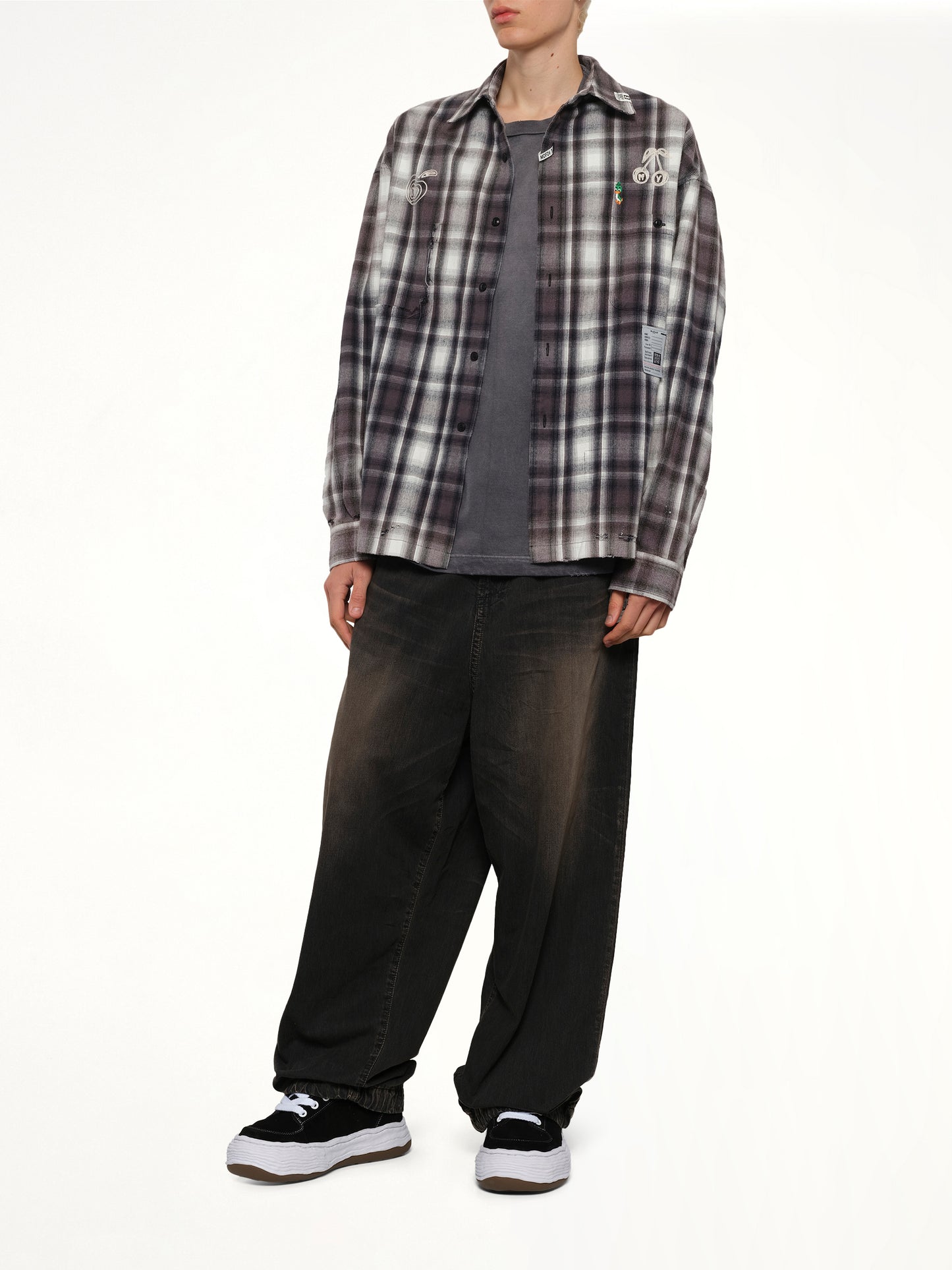 Vintage Like Check LS Shirt in Black