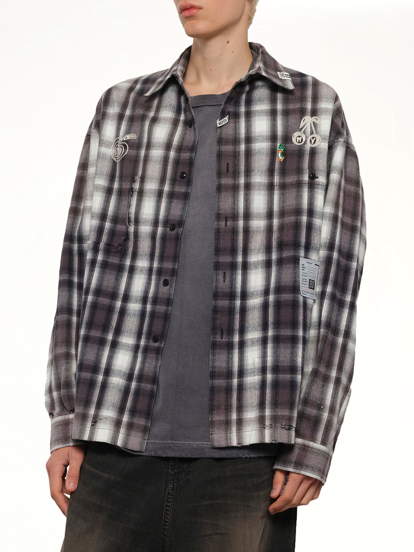 Vintage Like Check LS Shirt in Black