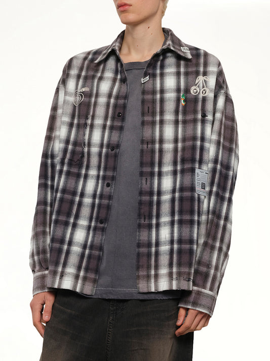 Vintage Like Check LS Shirt in Black