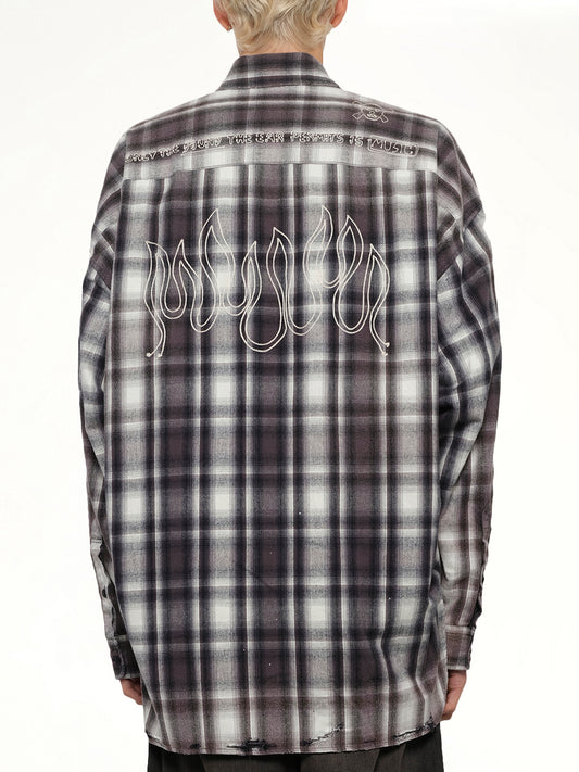 Vintage Like Check LS Shirt in Black