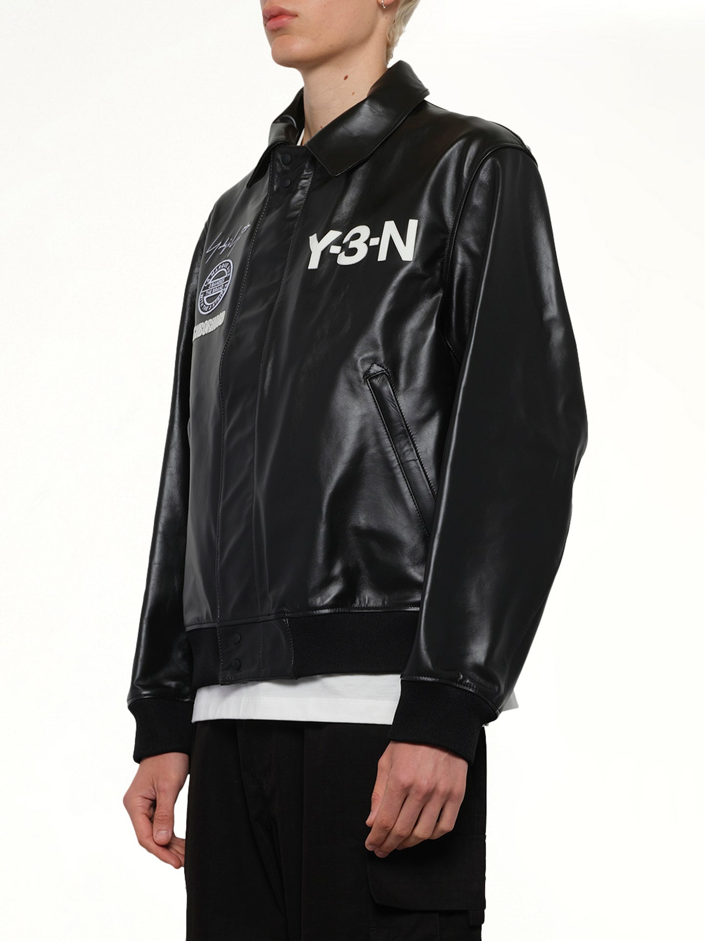 Y-3 x NBHD - Leather Bomber Jacket in Black