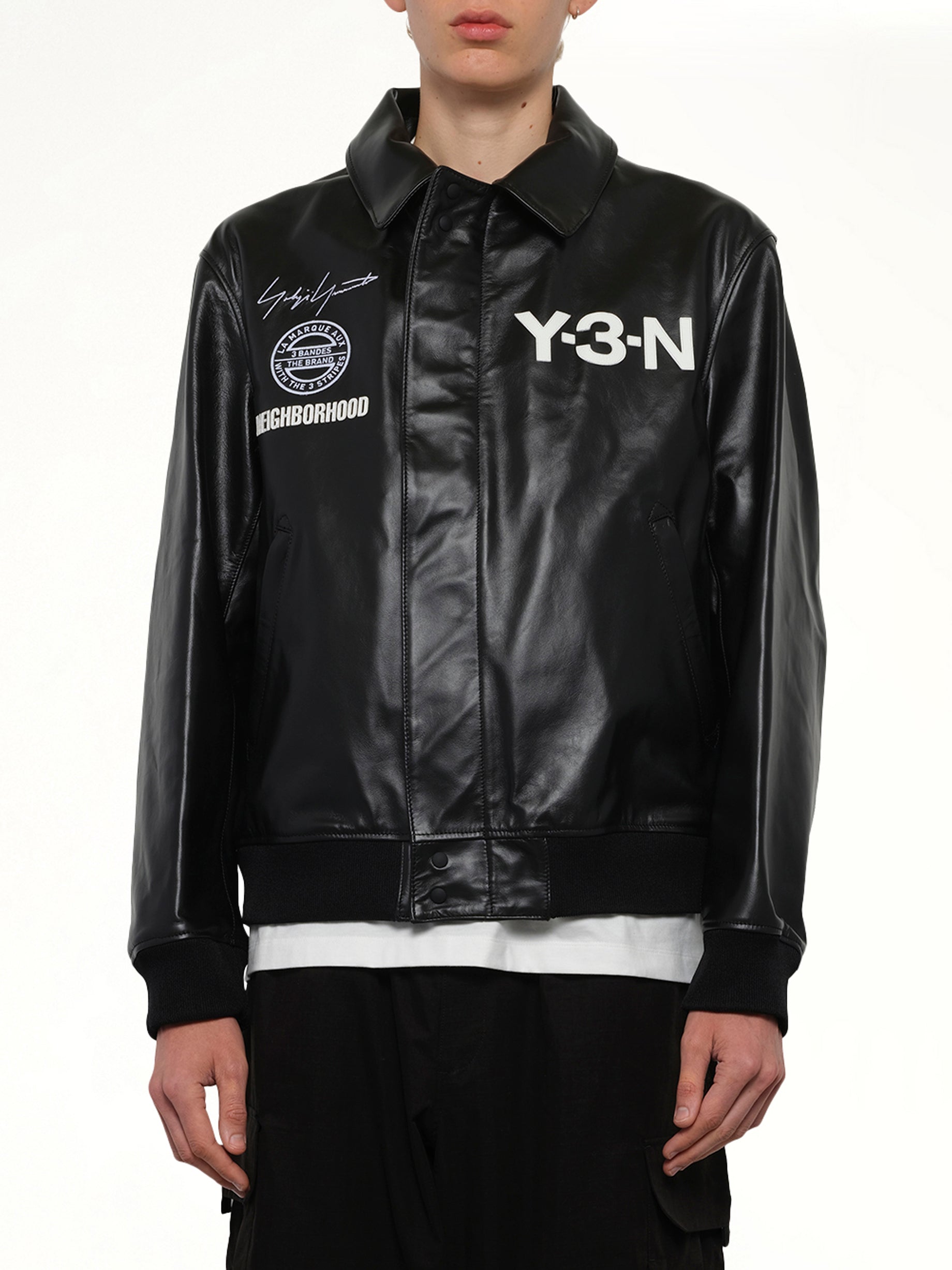 Y-3 x NBHD - Leather Bomber Jacket in Black