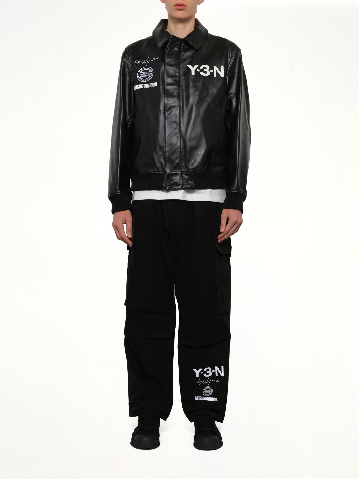 Y-3 x NBHD - Leather Bomber Jacket in Black