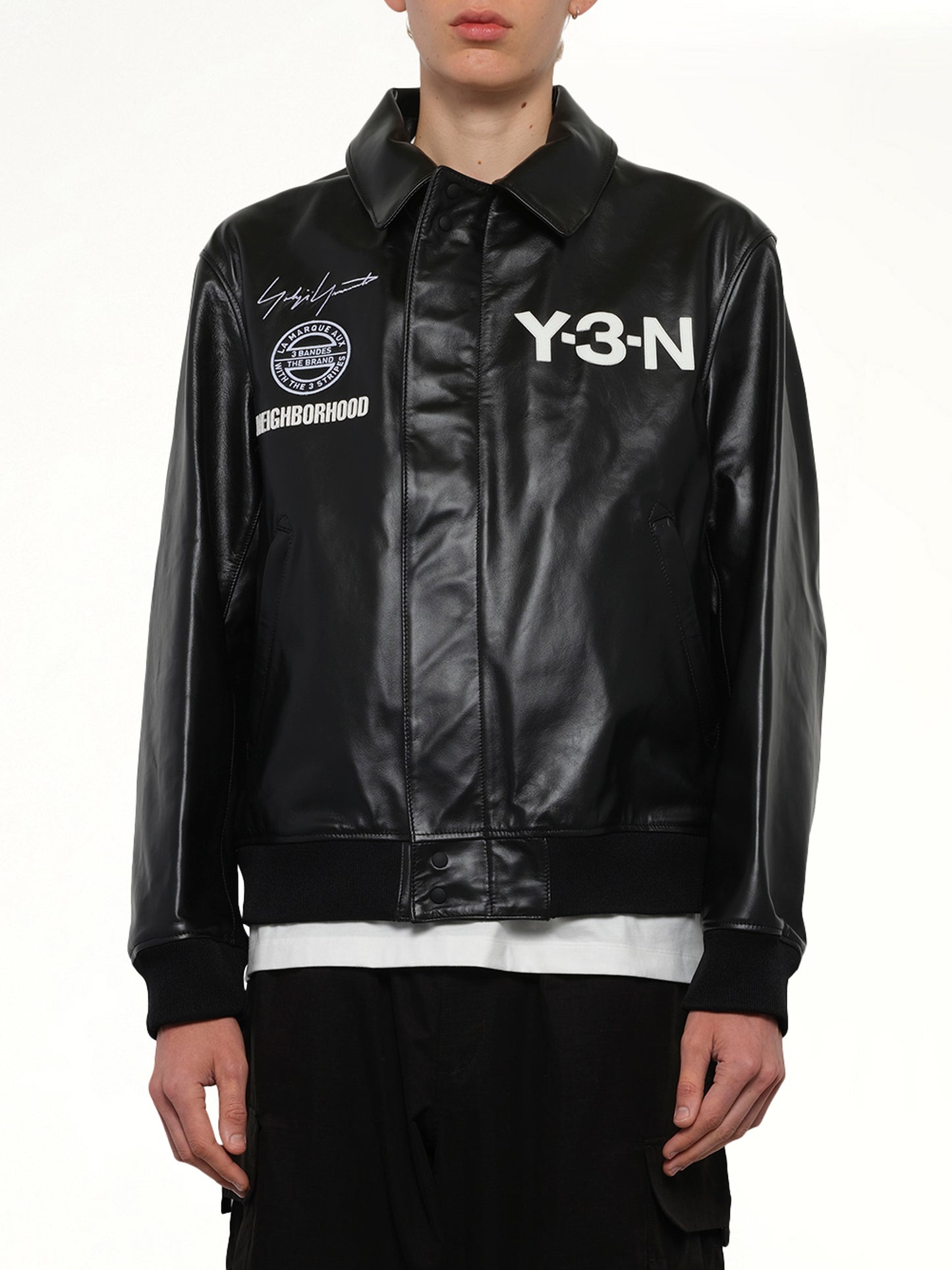 Y-3 x NBHD - Leather Bomber Jacket in Black