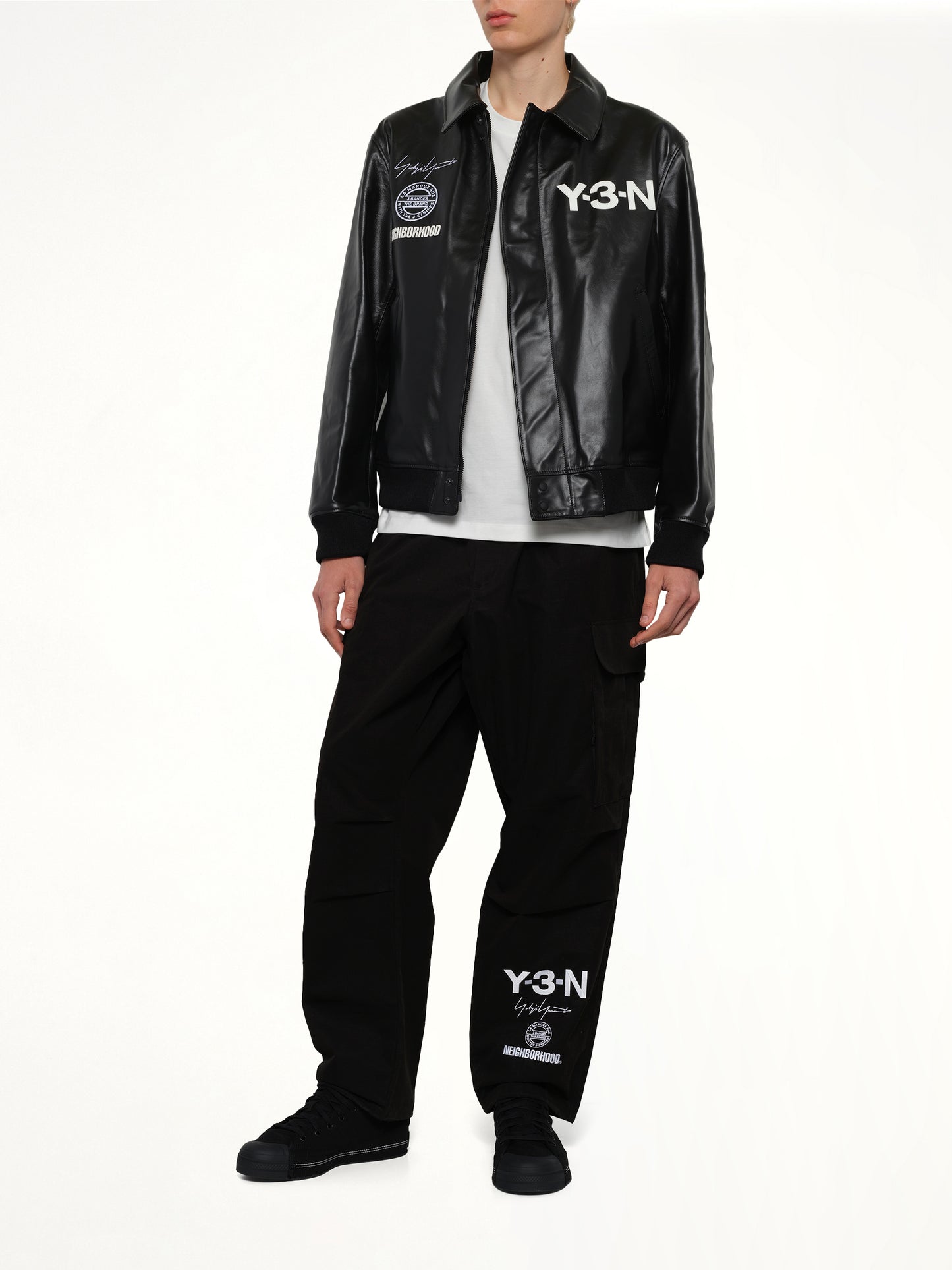 Y-3 x NBHD - Leather Bomber Jacket in Black