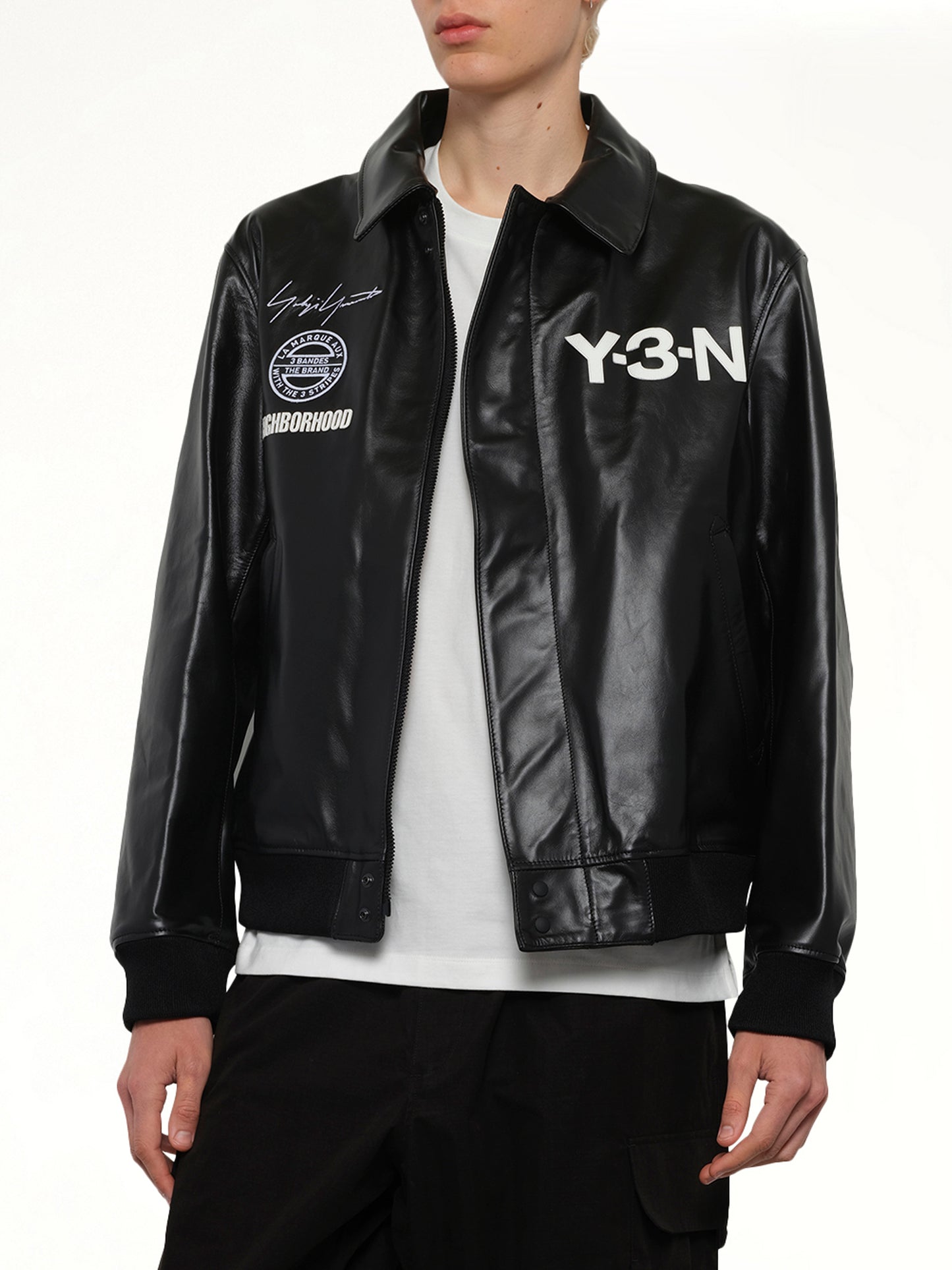 Y-3 x NBHD - Leather Bomber Jacket in Black