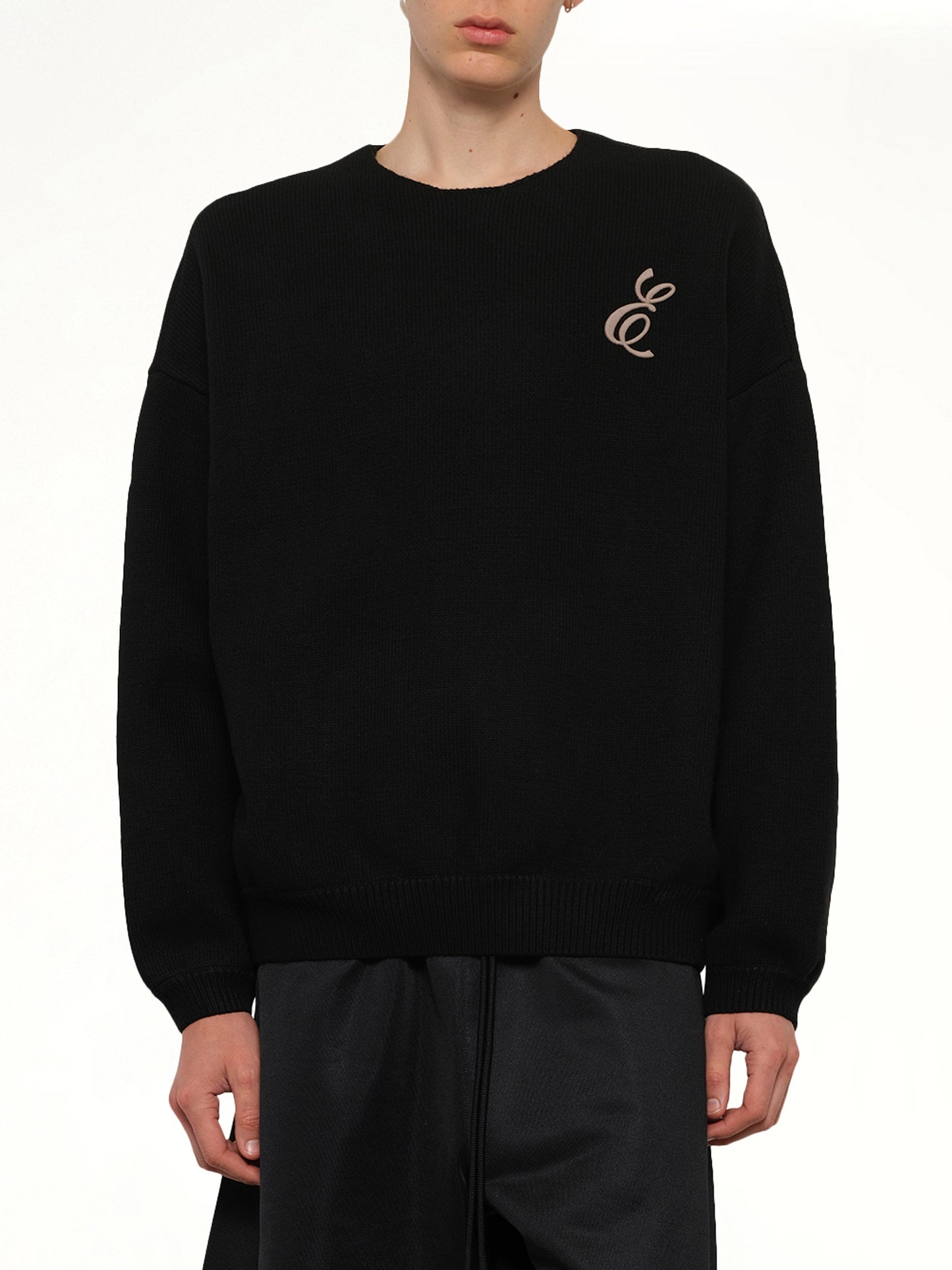 Waffle Crewneck Sweater in Vintage Black