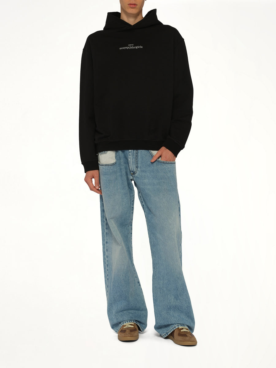 Upside Down Logo Hoodie in Black